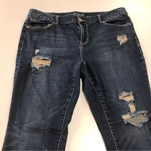 Maurices Size 18 Skinny Denim Jeans Dark Ripped w/ Plaid Fabric Behind S…